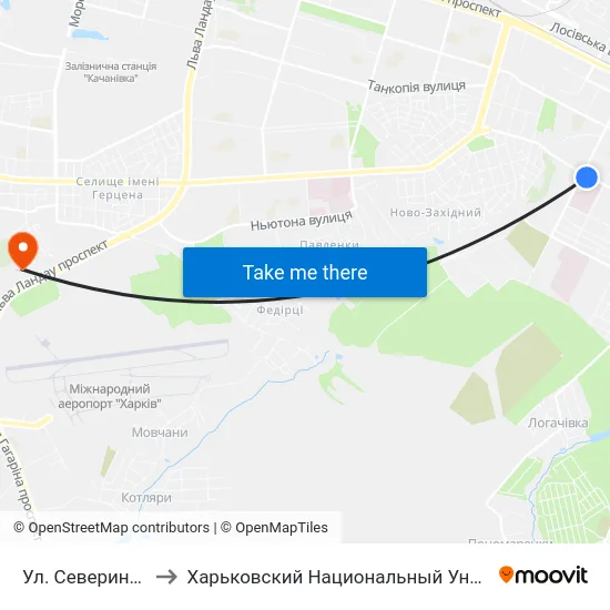Ул. Северина Потоцкого to Харьковский Национальный Университет Внутренних Дел map