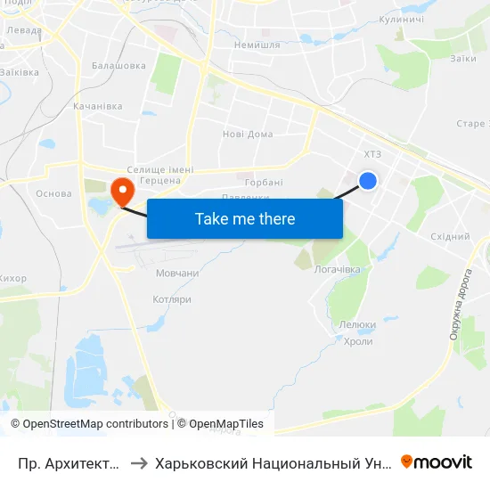 Пр. Архитектора Алешина to Харьковский Национальный Университет Внутренних Дел map
