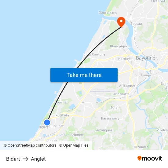 Bidart to Anglet map