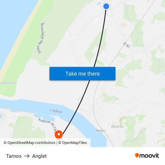 Tarnos to Anglet map