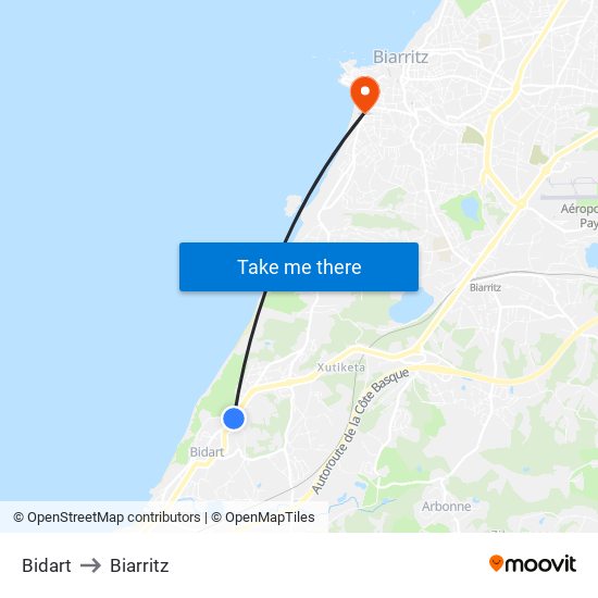 Bidart to Biarritz map