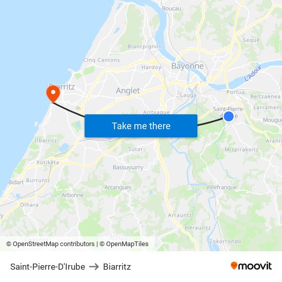 Saint-Pierre-D'Irube to Biarritz map