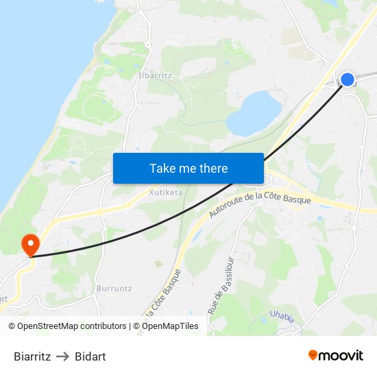 Biarritz to Bidart map