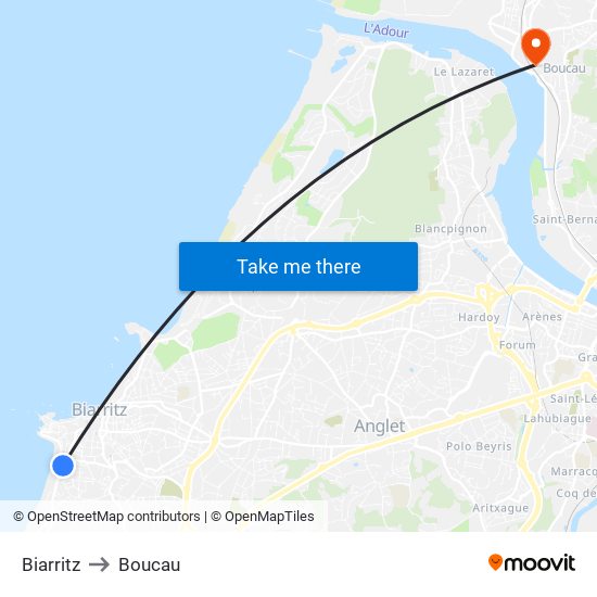 Biarritz to Boucau map