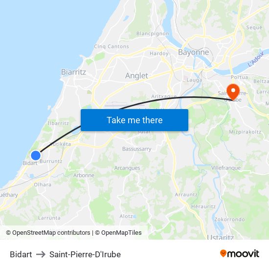 Bidart to Saint-Pierre-D'Irube map