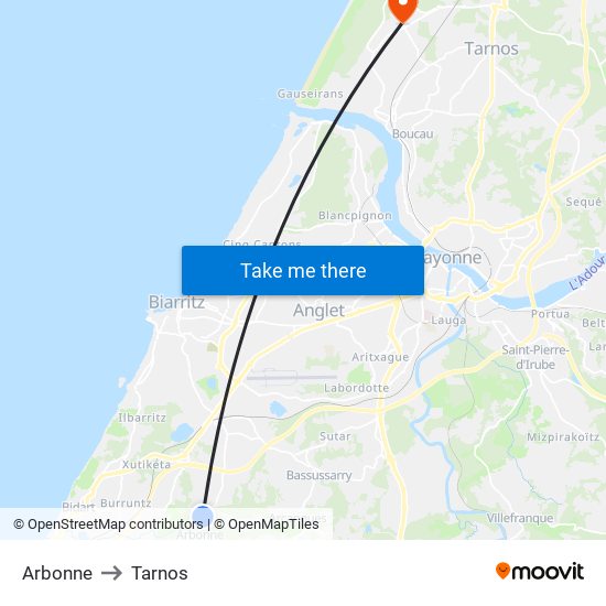 Arbonne to Tarnos map