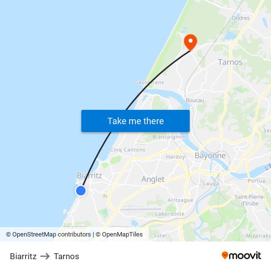 Biarritz to Tarnos map