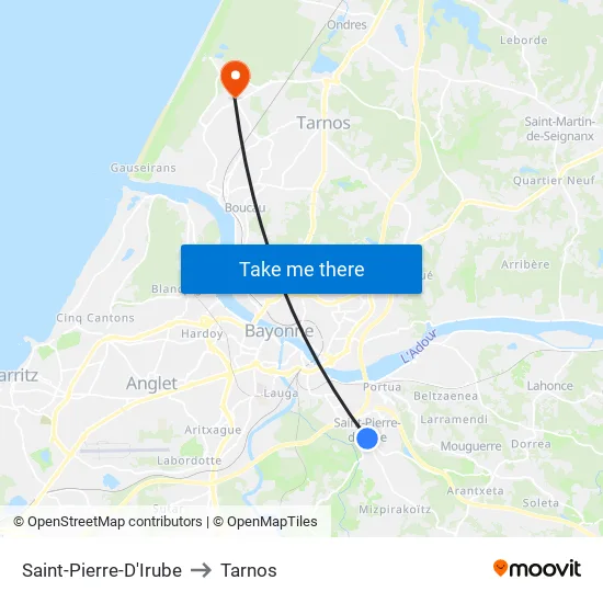 Saint-Pierre-D'Irube to Tarnos map