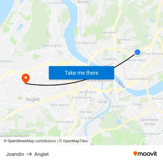 Joandin to Anglet map
