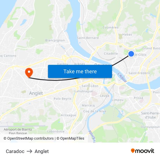 Caradoc to Anglet map
