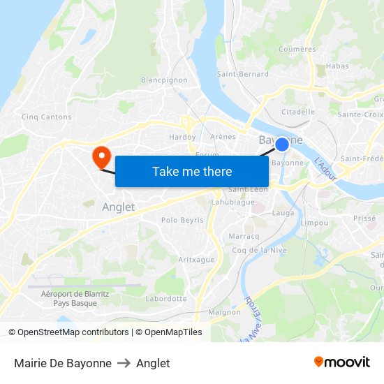 Mairie De Bayonne to Anglet map