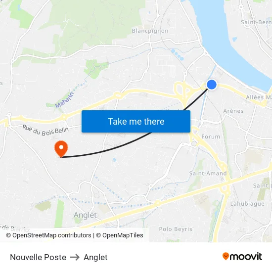 Nouvelle Poste to Anglet map