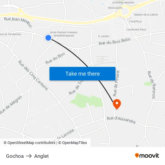 Gochoa to Anglet map