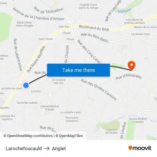 Larochefoucauld to Anglet map