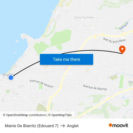 Mairie De Biarritz (Edouard 7) to Anglet map