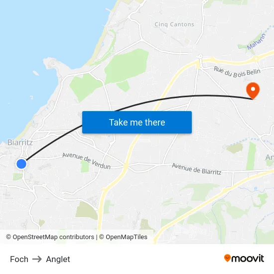 Foch to Anglet map