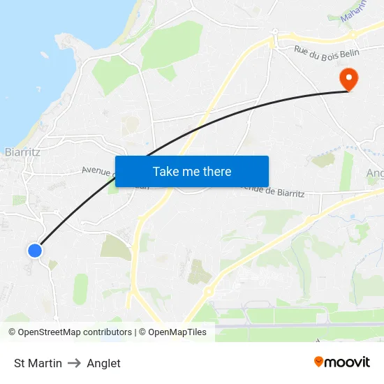 St Martin to Anglet map