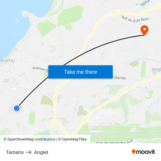 Tamaris to Anglet map