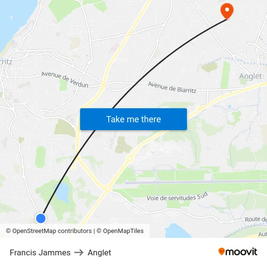 Francis Jammes to Anglet map
