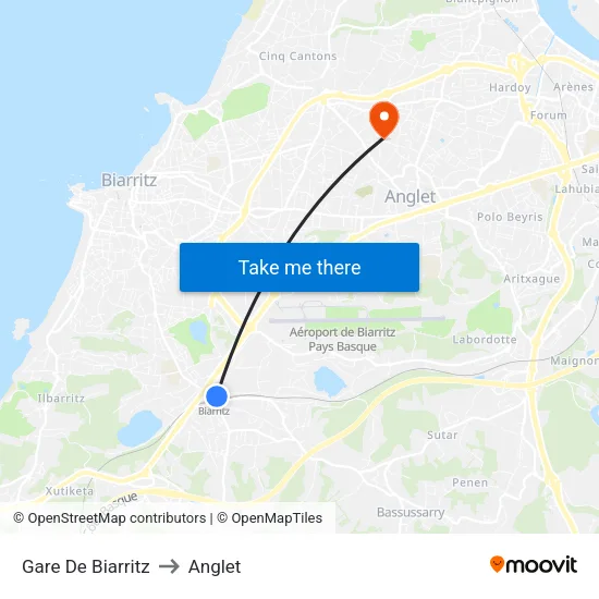 Gare De Biarritz to Anglet map
