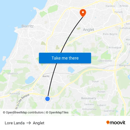 Lore Landa to Anglet map