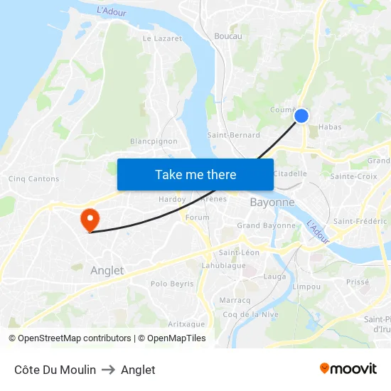 Côte Du Moulin to Anglet map