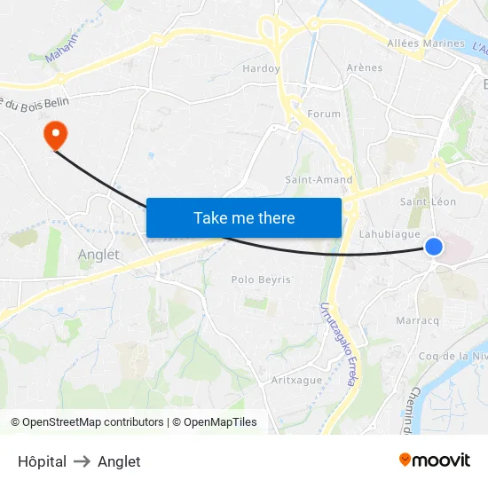 Hôpital to Anglet map
