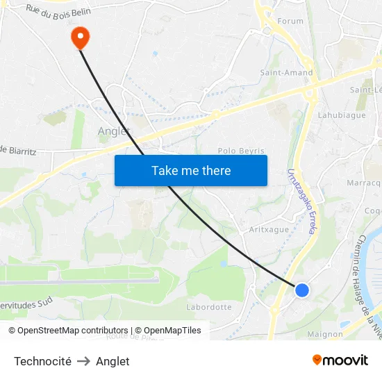 Technocité to Anglet map