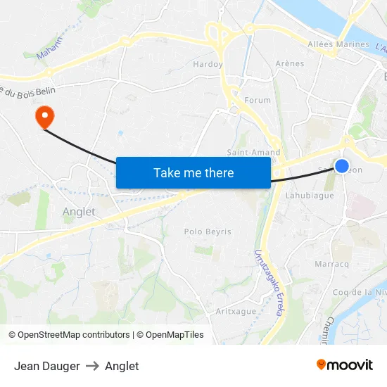 Jean Dauger to Anglet map