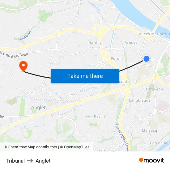 Tribunal to Anglet map