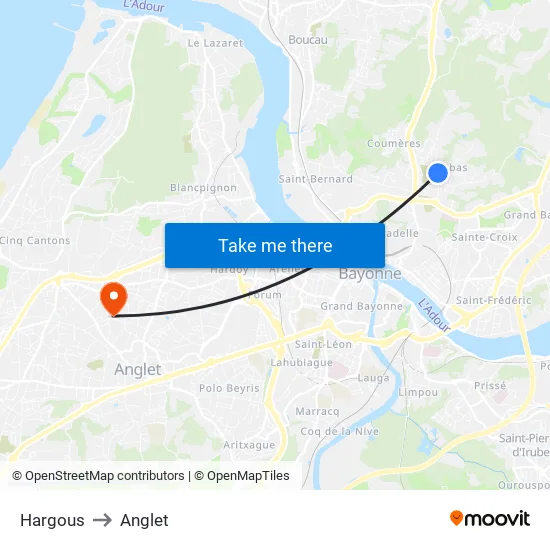 Hargous to Anglet map