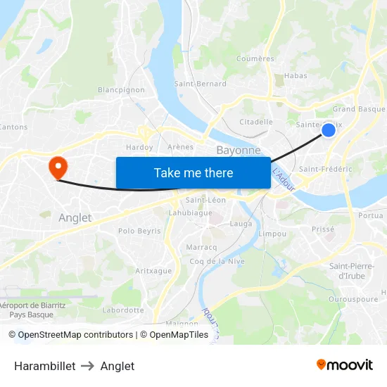 Harambillet to Anglet map