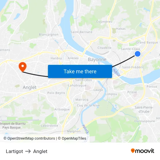 Lartigot to Anglet map