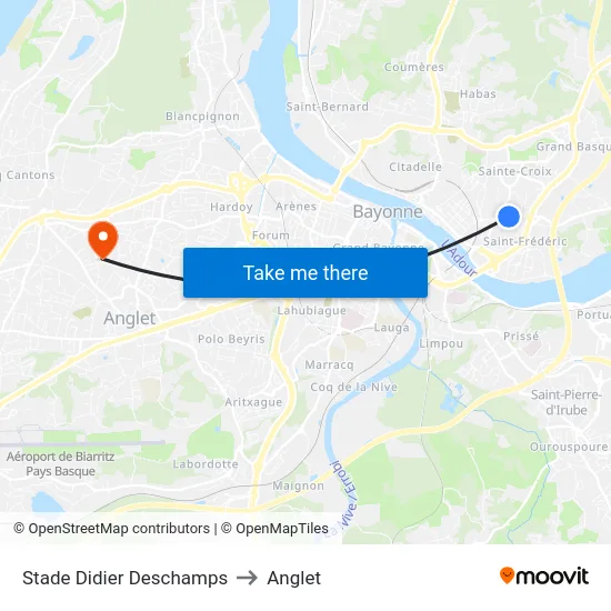 Stade Didier Deschamps to Anglet map