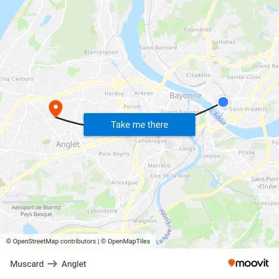 Muscard to Anglet map