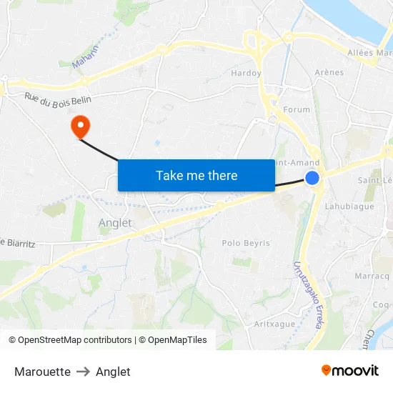 Marouette to Anglet map
