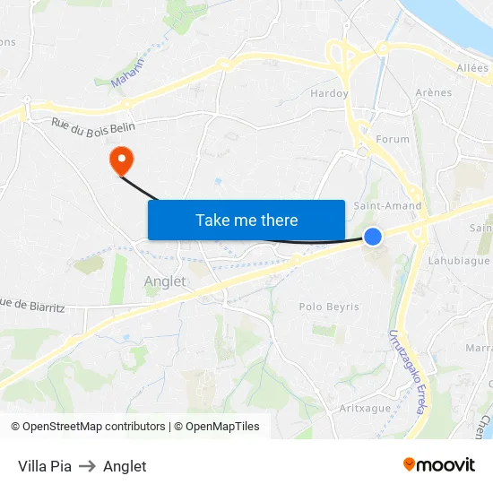 Villa Pia to Anglet map