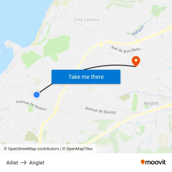 Aillet to Anglet map