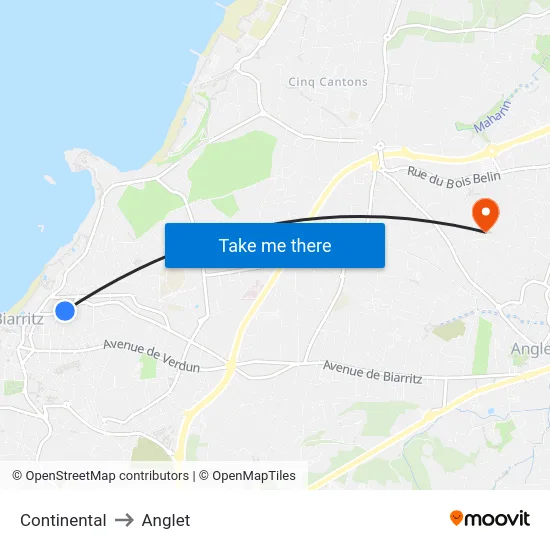 Continental to Anglet map