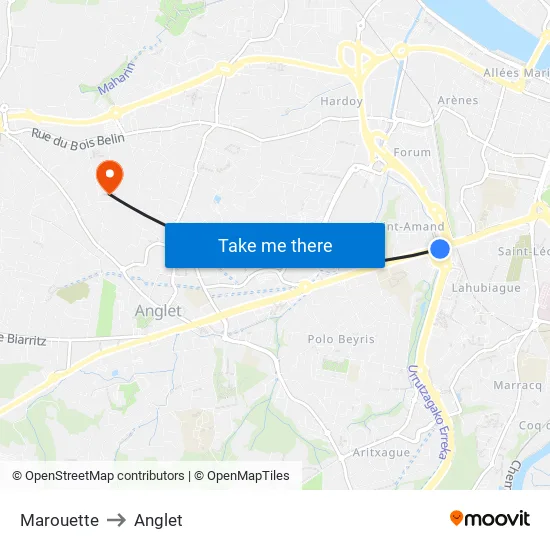 Marouette to Anglet map