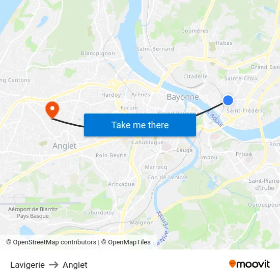 Lavigerie to Anglet map