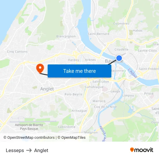 Lesseps to Anglet map