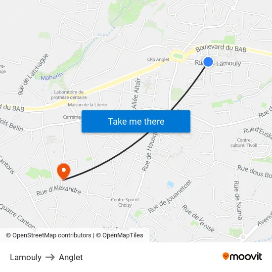 Lamouly to Anglet map