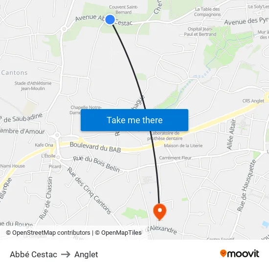 Abbé Cestac to Anglet map