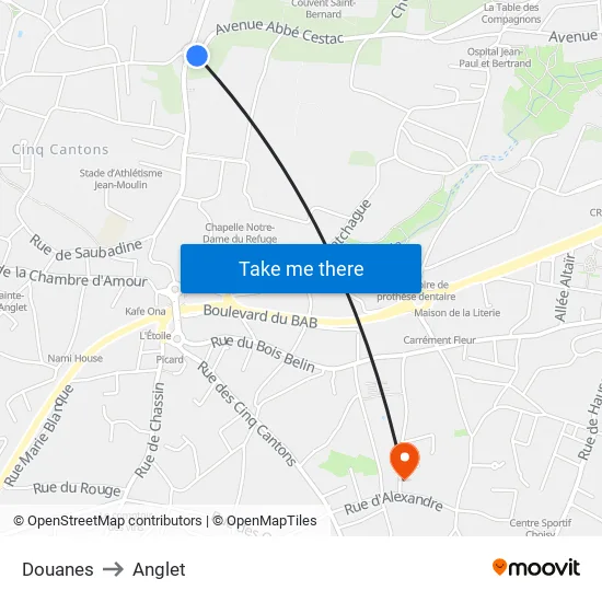 Douanes to Anglet map