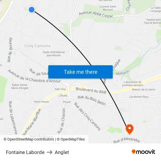 Fontaine Laborde to Anglet map