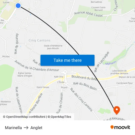 Marinella to Anglet map