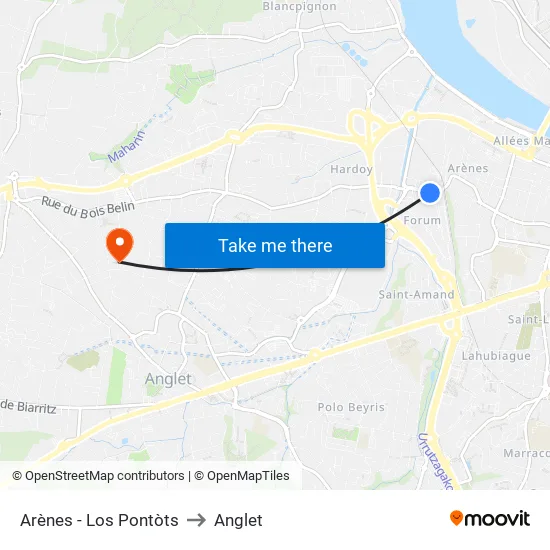 Arènes - Los Pontòts to Anglet map