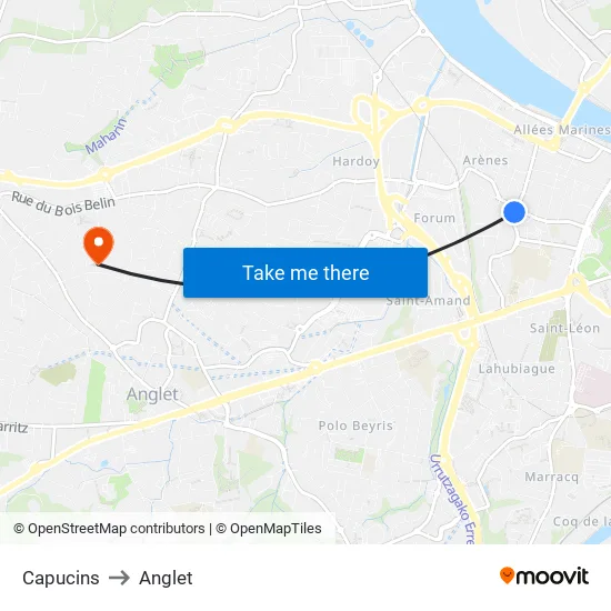 Capucins to Anglet map