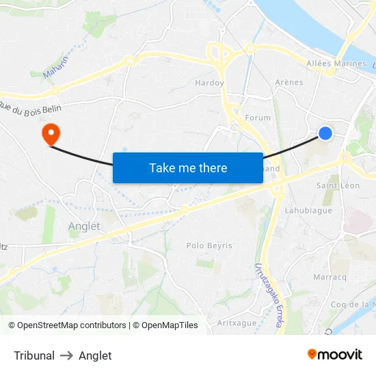 Tribunal to Anglet map
